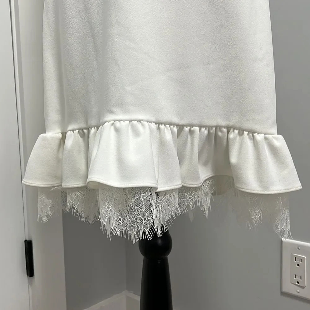 Calvin Klein dress white with gold zipper tank top ruffle bottom with lace size8 - Picture 6 of 10